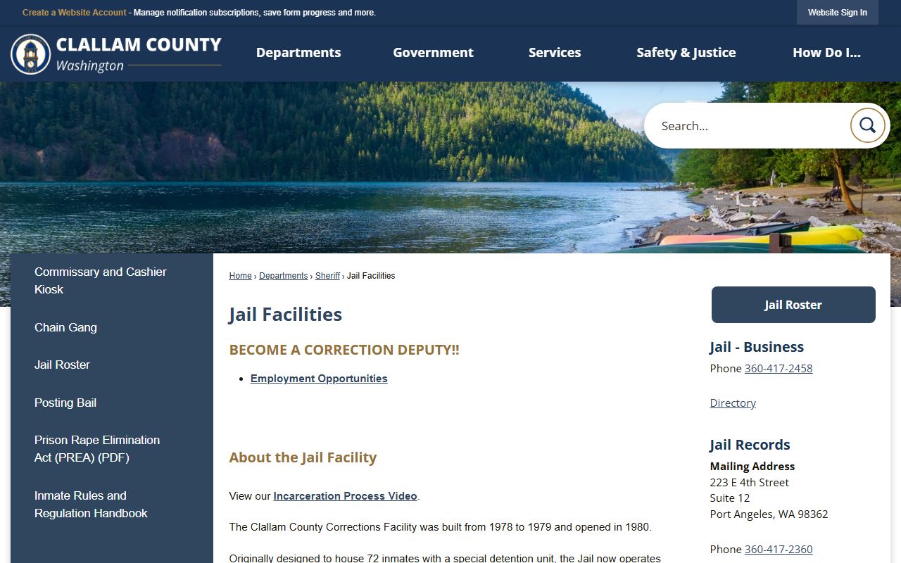 Clallam County Recent Bookings at the jail facilities page