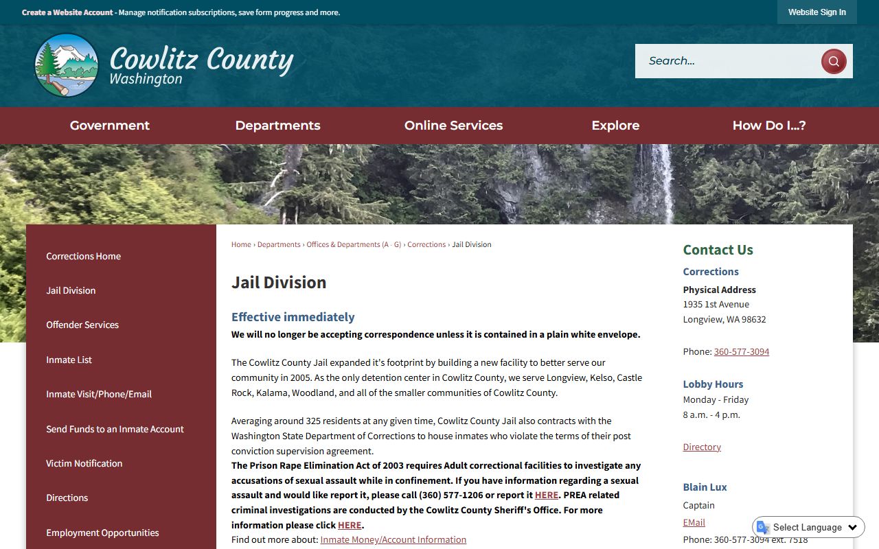 Longview Recent Bookings Cowlitz County jail division page