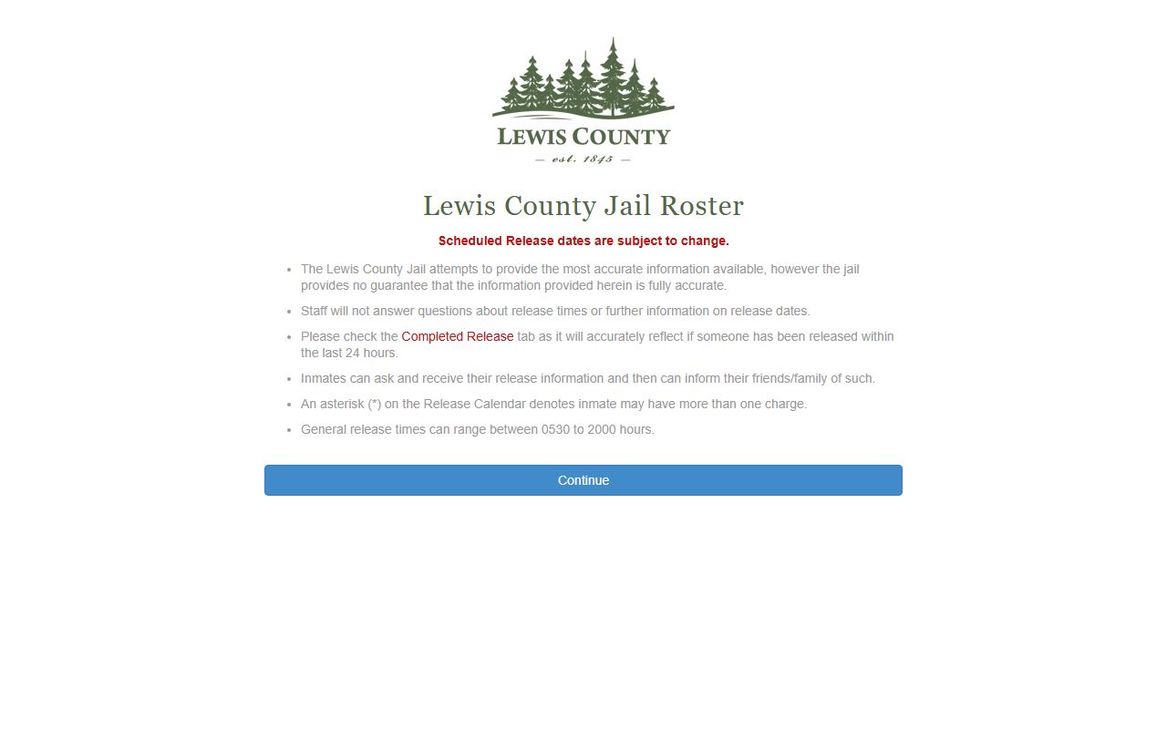 Lewis County Recent Bookings jail roster