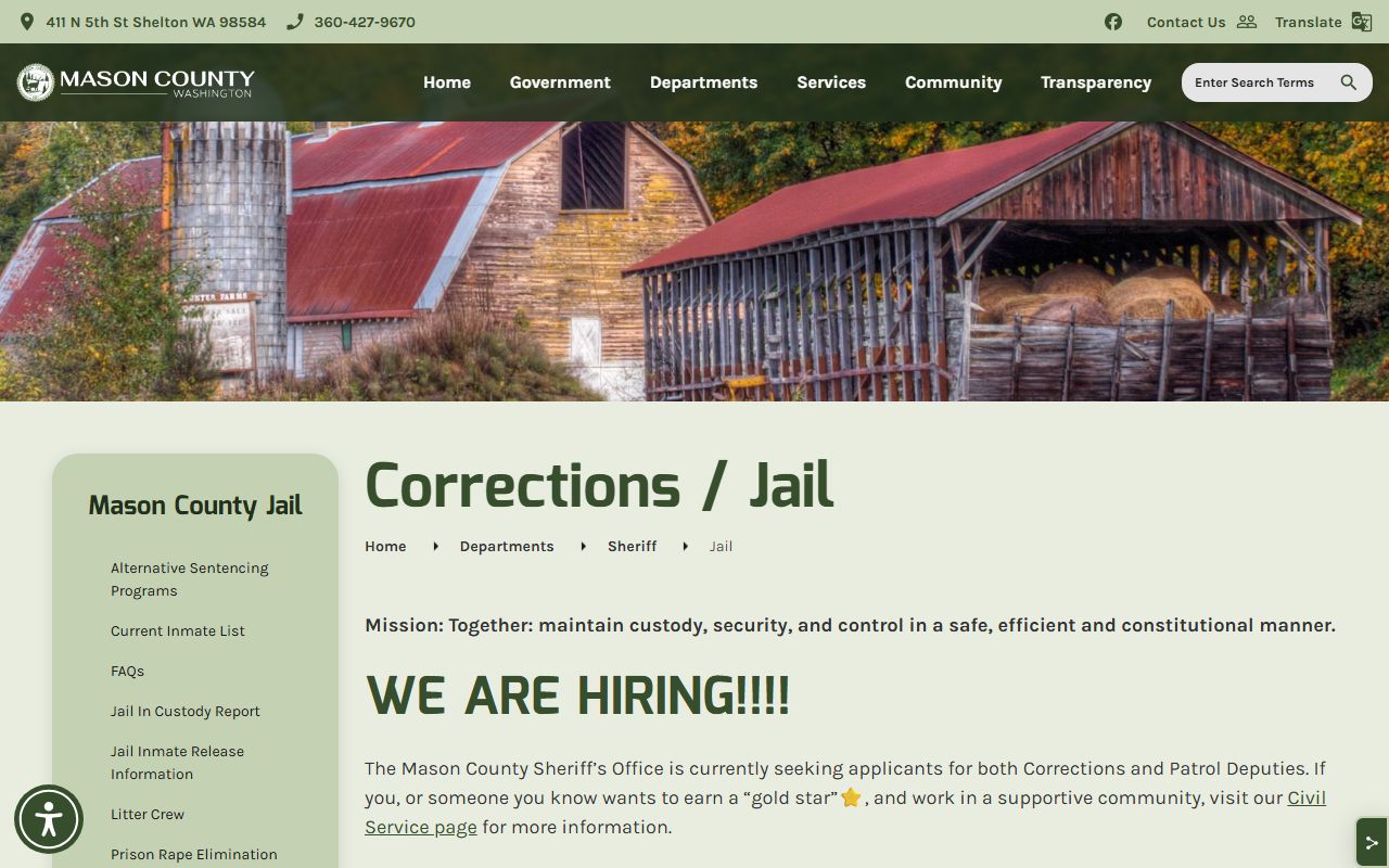Mason County Recent Bookings jail corrections page