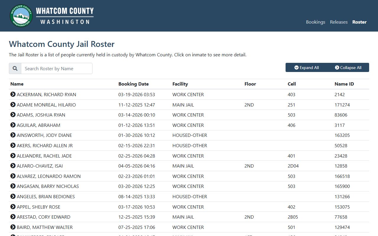 Whatcom County Recent Bookings jail roster search in Bellingham