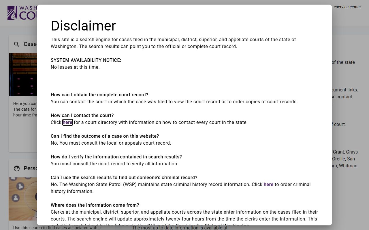 Washington Recent Bookings Washington courts name and case search